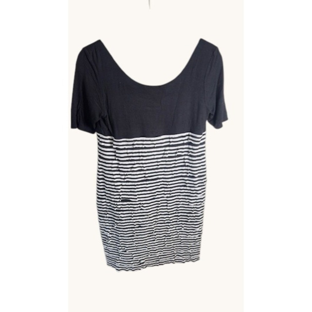Tiana B Black White Striped Tiered Ruffle Dress Short Sleeve Petite Medium PM